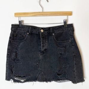 American Eagle Black Distressed Denim Jean Skirt SZ 8